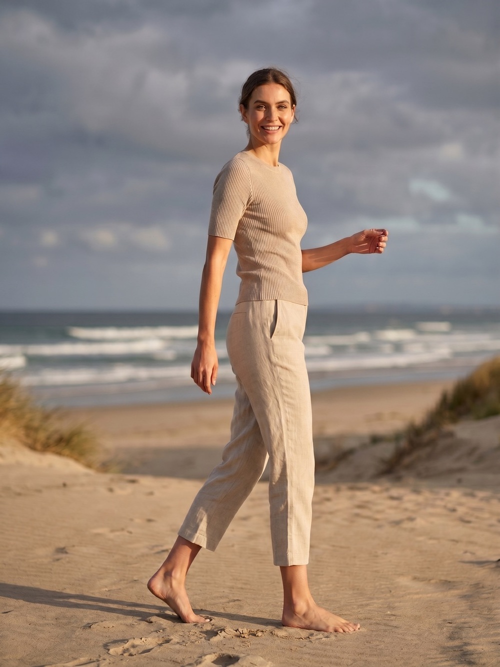 Ann Taylor signature Classic High-Rise Cotton Blend Ankle Capri Pants, Cream
